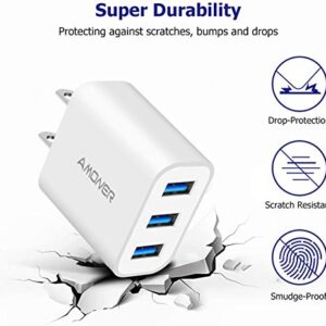 USB Wall Charger, Amoner 2Pack 15W 3-Port USB Plug Cube USB Cube Power Adapter for iPhone 14/13/12/11/Pro/ProMax/Xs/XR/X/8, Galaxy S22 S21 and More