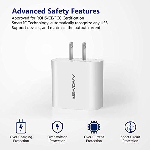 USB Wall Charger, Amoner 2Pack 15W 3-Port USB Plug Cube USB Cube Power Adapter for iPhone 14/13/12/11/Pro/ProMax/Xs/XR/X/8, Galaxy S22 S21 and More