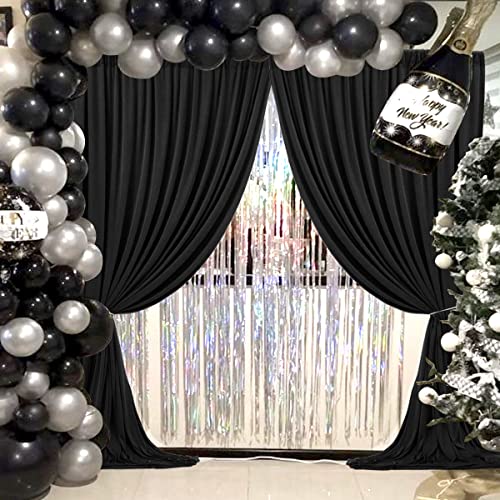 10ft x 10ft Black Backdrop Curtain for Parties Black Wrinkle Free Backdrop Drapes Panels for Birthday Party Wedding Photo Photography Polyester Fabric Background Decoration