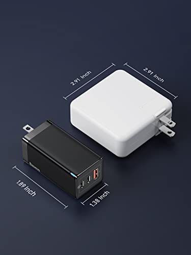 Baseus USB C Charger, 65W 3 Port Foldable USB C Wall Charger, Fast PD GaN Charger for iPhone 14/14 pro/13 Pro/13 Pro Max/SE/Mini/11/XR/XS, Steam Deck, Samsung S22+/S22, MacBook, iPad, Pixel 6, Black