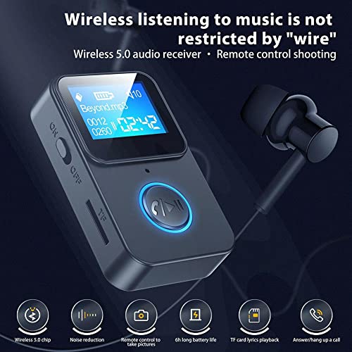 Mp3 Player with Bluetooth 5.0, Music Player Support 32G TF Card, Bluetooth Transmitter for Headphones LCD Large Screen Lyrics Display, One-Key Bluetooth Call, Full-Body Photos, 35mm Audio Cable