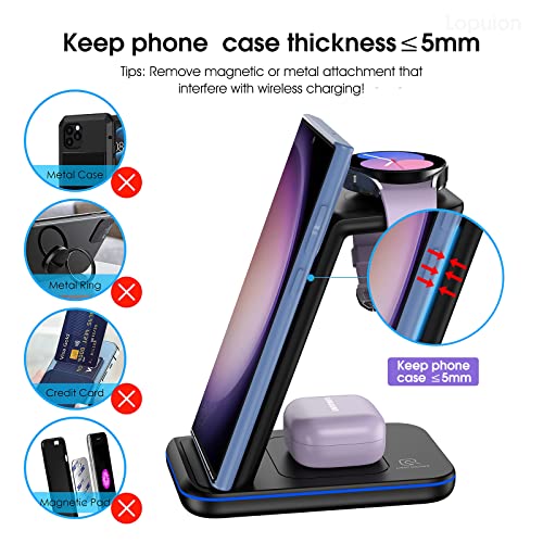 Wireless Charging Station for Samsung, Fast Wireless Charger Station for Samsung Galaxy S23+/S22/S21/Z Flip 4/3 Fold 4/3, Wireless Watch Charger for Samsung Watch 5/Pro/4/3/Active 2/1 Galaxy Buds2 Pro