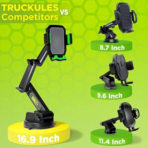 Truckules Truck Phone Holder Mount Heavy Duty Cell Phone Holder for Truck Dashboard Windshield 16.9 inch Long Arm, Super Suction Cup & Stable, Compatible with iPhone & Samsung, Green, Pickup Truck