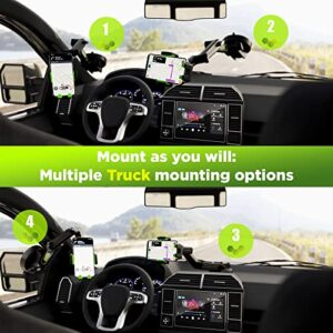 Truckules Truck Phone Holder Mount Heavy Duty Cell Phone Holder for Truck Dashboard Windshield 16.9 inch Long Arm, Super Suction Cup & Stable, Compatible with iPhone & Samsung, Green, Pickup Truck