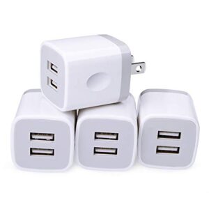 usb wall charger, cube charger 2 port charging box 4pack 2.1a/5v home travel charger plug usb power adapter charging station base for iphone 14 13 12 11 pro max xr xs x 8 7 6 plus, ipad, ipod,samsung
