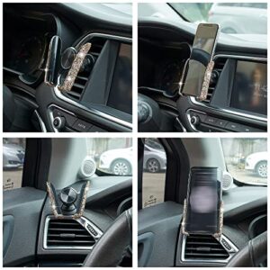 ATMOMO Gold with AB Color Plated Bling Crystal Car Phone Mount Universal Air Vent Car Phone Holder Dashboard Phone Mount Stand Holder