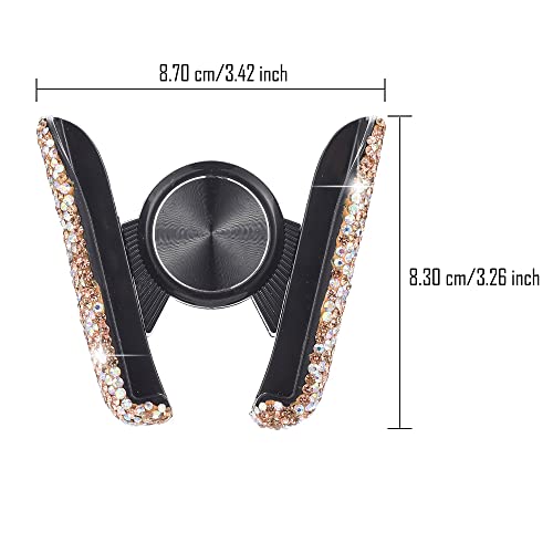 ATMOMO Gold with AB Color Plated Bling Crystal Car Phone Mount Universal Air Vent Car Phone Holder Dashboard Phone Mount Stand Holder