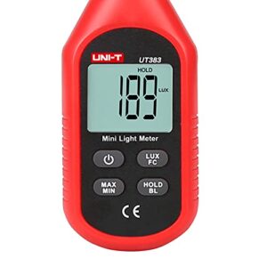 UNI-T UT383 Light Meter Lux Meter Lumens Digital Illuminance Meter 0~199,900 Lux (0~18,500 FC) Foot Candles Luxmeter for Film Photography Plants Photometer Lighting Intensity Brightness Measurement