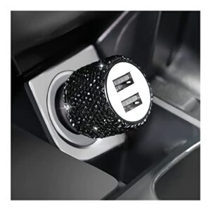 bling dual usb car charger adapter, 18w output handcrafted rhinestones crystal qc3.0 fast charging adapter for iphone 13/12/12 pro max/xs, samsung galaxy, auto accessories for women men (black)
