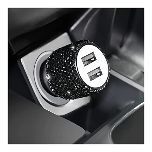 Bling Dual USB Car Charger Adapter, 18W Output Handcrafted Rhinestones Crystal QC3.0 Fast Charging Adapter for iPhone 13/12/12 Pro Max/XS, Samsung Galaxy, Auto Accessories for Women Men (Black)