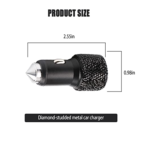 Bling Dual USB Car Charger Adapter, 18W Output Handcrafted Rhinestones Crystal QC3.0 Fast Charging Adapter for iPhone 13/12/12 Pro Max/XS, Samsung Galaxy, Auto Accessories for Women Men (Black)