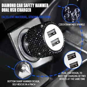 Bling Dual USB Car Charger Adapter, 18W Output Handcrafted Rhinestones Crystal QC3.0 Fast Charging Adapter for iPhone 13/12/12 Pro Max/XS, Samsung Galaxy, Auto Accessories for Women Men (Black)