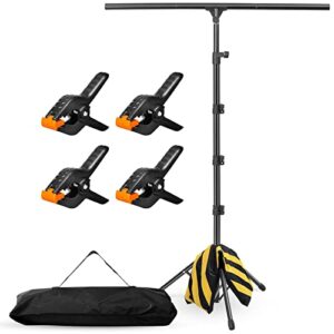 svopy t shape backdrop stand – 6.5×3.2ft photo backdrop stand for parties with 4 spring clamps, sandbag and carry bag, sturdy back drop adjustable stand for photography, photoshoot, parties, zoom