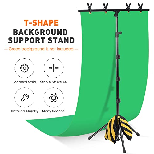 Svopy T Shape Backdrop Stand - 6.5x3.2ft Photo Backdrop Stand for Parties with 4 Spring Clamps, Sandbag and Carry Bag, Sturdy Back Drop Adjustable Stand for Photography, Photoshoot, Parties, Zoom