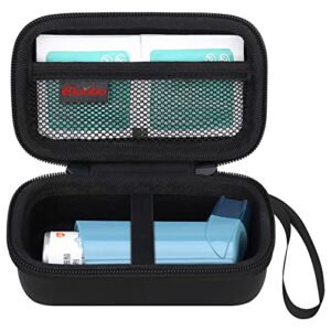 elonbo asthma inhaler carrying case, ventolin inhaler travel organize holder bag, mesh pocket fits asthma mediction, black (case only! inhaler medicine not included)