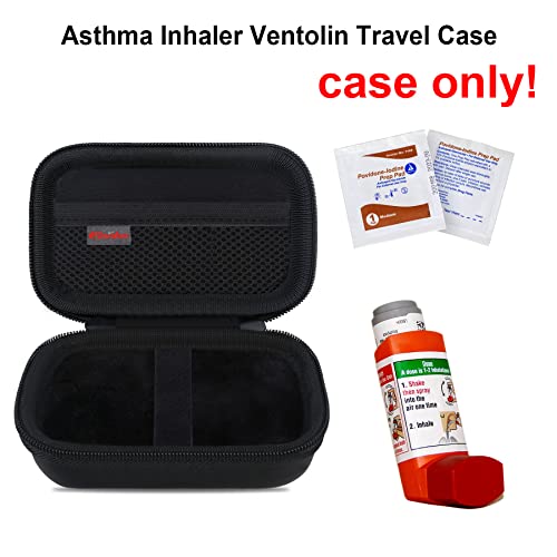 Elonbo Asthma Inhaler Carrying Case, Ventolin Inhaler Travel Organize Holder Bag, Mesh Pocket Fits Asthma Mediction, Black (CASE ONLY! Inhaler Medicine Not Included)