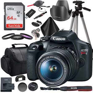 canon intl | mj eos rebel t7 dslr camera with 18-55mm f3.5-5.6 zoom lens bundle | 64gb sd card, tripod, case plus accessory kit, black