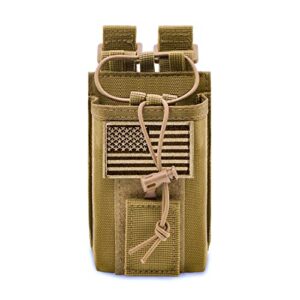 molle radio pouch radio holster tactical radio holder duty belt accessories military heavy duty radio bag for two ways walkie talkies adjustable storage with 1 pack patch (tan)