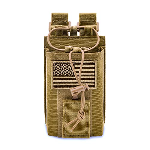 Molle Radio Pouch Radio Holster Tactical Radio Holder Duty Belt Accessories Military Heavy Duty Radio Bag for Two Ways Walkie Talkies Adjustable Storage with 1 Pack Patch (Tan)