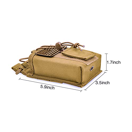 Molle Radio Pouch Radio Holster Tactical Radio Holder Duty Belt Accessories Military Heavy Duty Radio Bag for Two Ways Walkie Talkies Adjustable Storage with 1 Pack Patch (Tan)