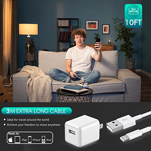 iPhone Charger [Apple MFi Certified] Long 2 Pack 10FT Lightning Cable Cube iPhone Charging Transfer Cord with USB Plug Wall Charger Block Travel Adapter for iPhone 14/13/12/11/SE 2022/8/7/XS/XR/X/iPad