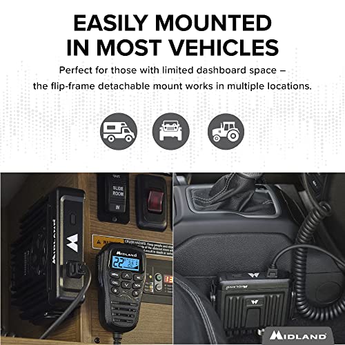 Midland – MXT275 MicroMobile GMRS Radio – 15 watts Two-Way Radio with Integrated Control Microphone – Overland Caravanning Tractors – Detachable External Magnetic Mount Antenna - 8 Repeater Channels