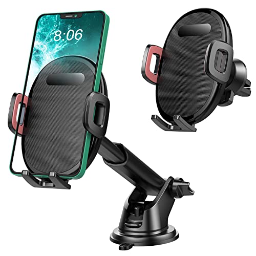 LevapMan Cell Phone Holder Car Mount Vent Clip with Extended Arm Retractable Holds All Phones up to 7”,Suction Cup Windshield Mount Stand, 360° Adjustable Car Phone Holder Car Dashboard Air Vent