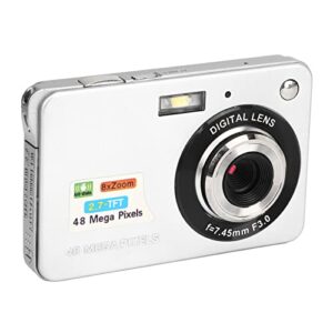 Digital Camera, 4K 48MP 2.7 Inch LCD Rechargeable Compact Camera for Shooting (Silver)
