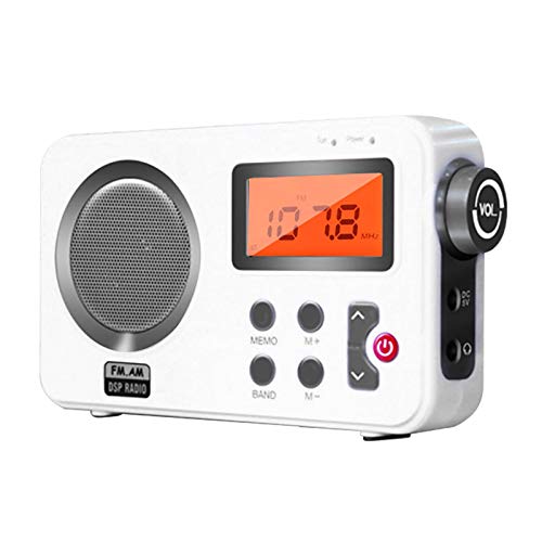 Shower Radio Speaker, Portable LCD Display Stereo Radio with AM/FM Radio/RDS System Long Playback Time Radio with Preset 20 Radio Stations for Bathroom, Hot Tub, Outdoor(White)