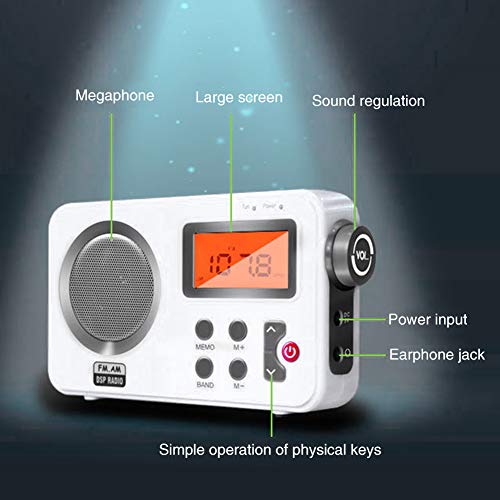 Shower Radio Speaker, Portable LCD Display Stereo Radio with AM/FM Radio/RDS System Long Playback Time Radio with Preset 20 Radio Stations for Bathroom, Hot Tub, Outdoor(White)