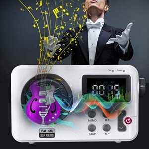 Shower Radio Speaker, Portable LCD Display Stereo Radio with AM/FM Radio/RDS System Long Playback Time Radio with Preset 20 Radio Stations for Bathroom, Hot Tub, Outdoor(White)