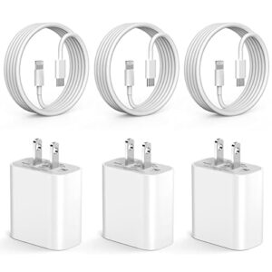 iphone fast charger, 3 pack [apple mfi certified] pd 20w type c fast charger block with 6ft usb c to lightning fast charging data sync cable compatible for iphone 14 13 12 11 pro max xs xr x 8 ipad