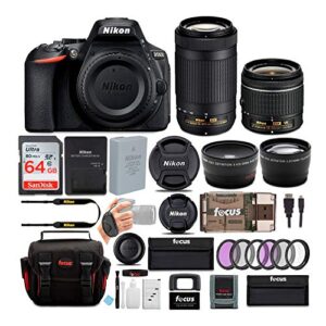 nikon d5600 24.2mp dslr camera with 18-55mm and 70-300mm lenses bundled with 64gb sd card, filters, and accessories (9 items)