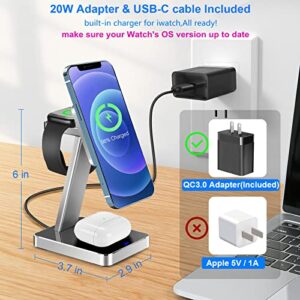 Aluminum Alloy 3 in 1 Magnetic Wireless Charger,15W Fast Wireless Charging Station Compatible with MagSafe Charger Stand iPhone 14 13 12 Pro/Pro Max/Mini/14 Plus,Apple Watch 8/7/SE/6/5/4/3,Airpods