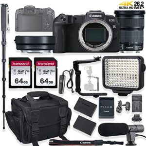 canon eos rp mirrorless digital camera holiday deal bundle w/eos r/mount adapter & ef 24-105mm stm lens + led video light, flash/light bracket & microphone accessory kit (renewed)
