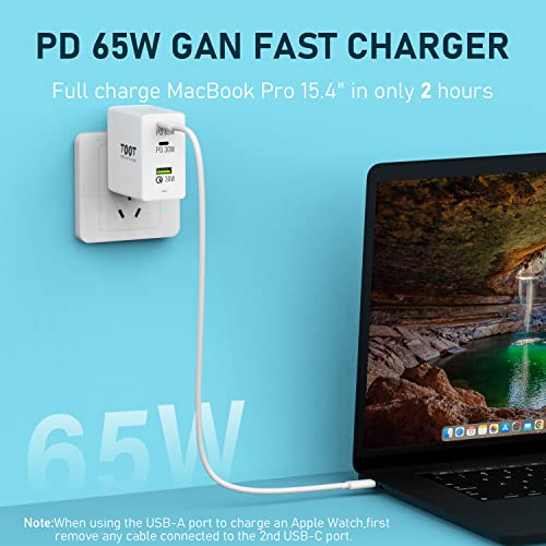 USB C Charger 65W PD 3.0 GaN Charger Type C Foldable Adapter with 3-Port Fast Wall Charger Compatible with iPhone 14/13/12 Pro/11, iPad Pro,3,Samsung, MacBook Pro/Air, Laptops(with USB C to C Cable)