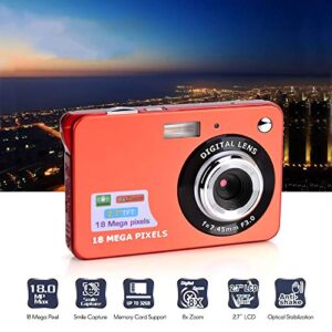 Digital Camera Mini Pocket Camera 18MP 2.7 Inch LCD Screen 8X Zoom Smile Capture Anti-Shake with Battery