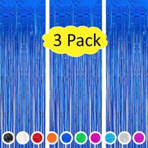 vanujoy 3 pack blue foil fringe backdrop curtains party decoration – tinsel party door fringe curtain backdrop for birthday bachelorette party engagement bridal shower graduation decoration