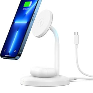 syncwire wireless charging stand – 2 in 1 free rotation magnetic charger station for magsafe iphone 14, 13, 12 pro max, pro, mini, plus, airpods