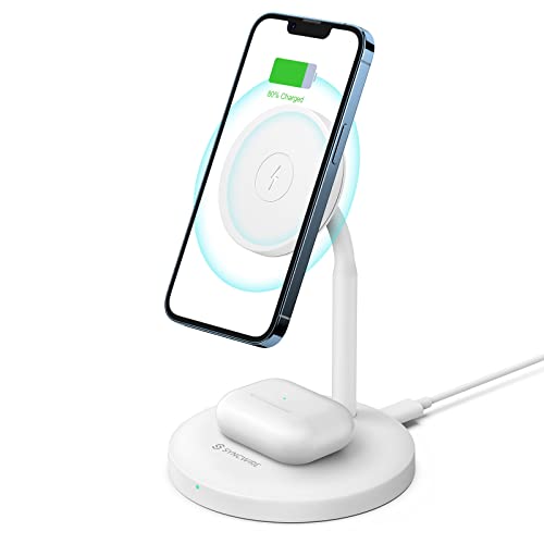 Syncwire Wireless Charging Stand - 2 in 1 Free Rotation Magnetic Charger Station for MagSafe iPhone 14, 13, 12 Pro Max, Pro, Mini, Plus, AirPods