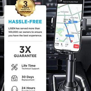 LISEN Cup Holder Phone Mount Holder No Shaking Cup Phone Holder for Car Rock Solid Car Phone Holder Mount for Cars, Trucks, SUVs etc, Compatible with iPhone 14 13 Plus Pro Max Samsung All 4-7'' Phones