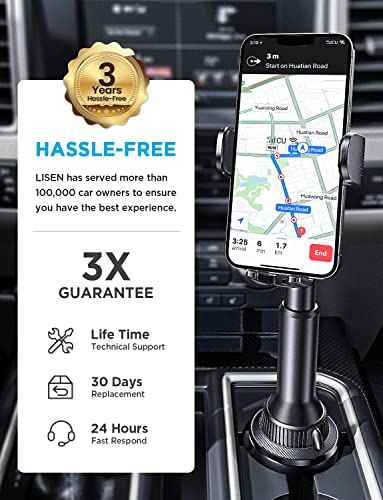 LISEN Cup Holder Phone Mount Holder No Shaking Cup Phone Holder for Car Rock Solid Car Phone Holder Mount for Cars, Trucks, SUVs etc, Compatible with iPhone 14 13 Plus Pro Max Samsung All 4-7'' Phones