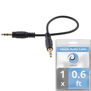 valonic short audio cable – 0.6ft – 3,5mm – aux cord for car, tv or phone – male to male – black