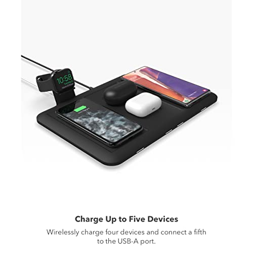 mophie 4-in-1 Wireless Charging Mat for Apple iPhone, AirPods & Watch, Samsung Galaxy, Google Pixel, and All Qi-Enabled Devices, Additional USB-A Port, Intuitive Design, Includes Apple Watch Adapter