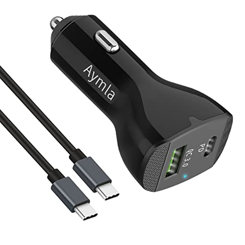 USB C Super Fast Charging Car Charger, Aymla 60W/45W/25W/15W PD[PPS] & QC3.0 Adaptive Adapter for Samsung Galaxy S23 Ultra/Plus/S22/S21, Note 20/10, Google Pixel, MacBook, iPad Pro - 6ft Type-C Cord