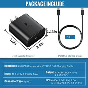 45W USB C Fast Charger,Super Fast Charger with 5FT Type C Fast Charging Cable for Samsung Galaxy A53/A73/A33/S23 Ultra/S23/S23+/S22 Ultra/ S22+/S21 ultra/S21/A20/A03S/S20/Z flip 3
