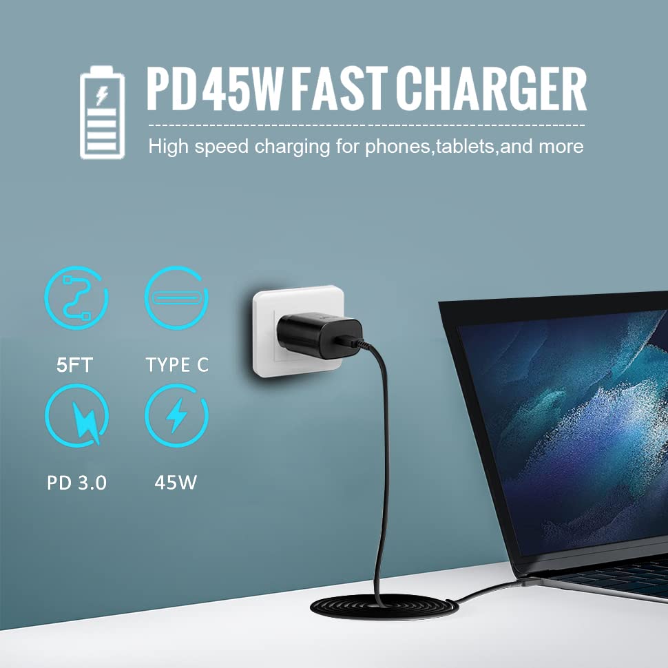 45W USB C Fast Charger,Super Fast Charger with 5FT Type C Fast Charging Cable for Samsung Galaxy A53/A73/A33/S23 Ultra/S23/S23+/S22 Ultra/ S22+/S21 ultra/S21/A20/A03S/S20/Z flip 3