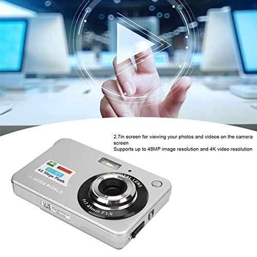 Digital Camera, Portable 48MP 4K Rechargeable Compact Camera for Shooting (Silver)