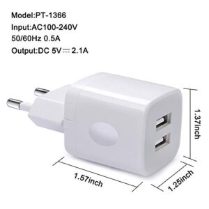 European Wall Charger, Vifigen 2-Pack USB 2.1AMP Universal Europe Charger Block Dual Port Plug Compatible for iPhone 14 13 12 11 Pro Max XS XR X SE 8 7 6 Plus, Samsung S22 S21 A13, Note 20, LG, Moto