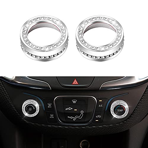 1797 for Chevy Chevrolet Equinox Accessories 2018-2022 Bling AC Knobs Caps Ring Air Conditioner Radio Volume Covers Stickers Decals Silver Crystal Pack of 2